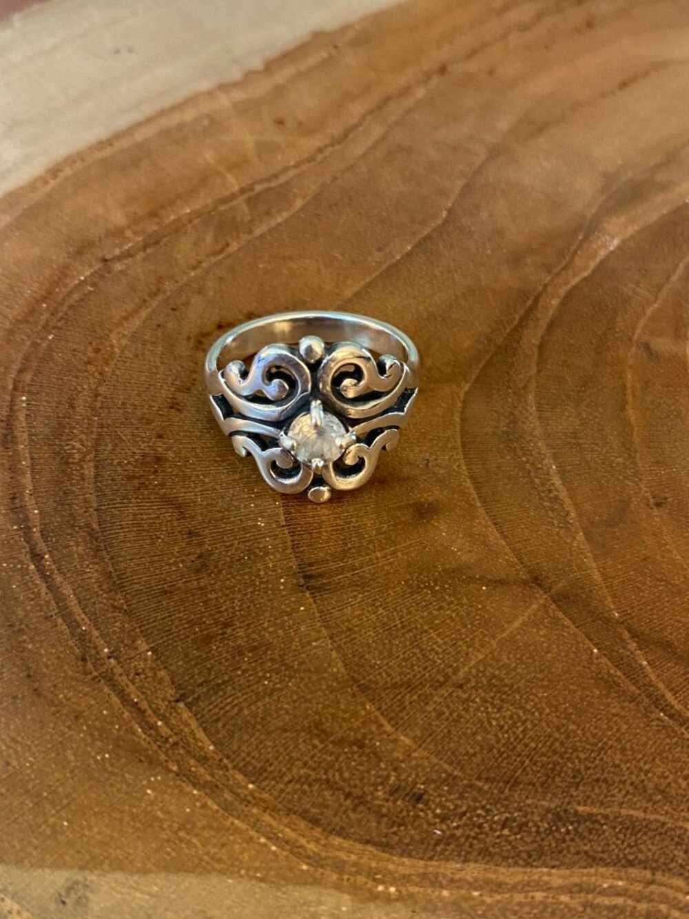 RETIRED James Avery Spanish Lace Birthstone Ring, Size 7.5, White Sapphire
